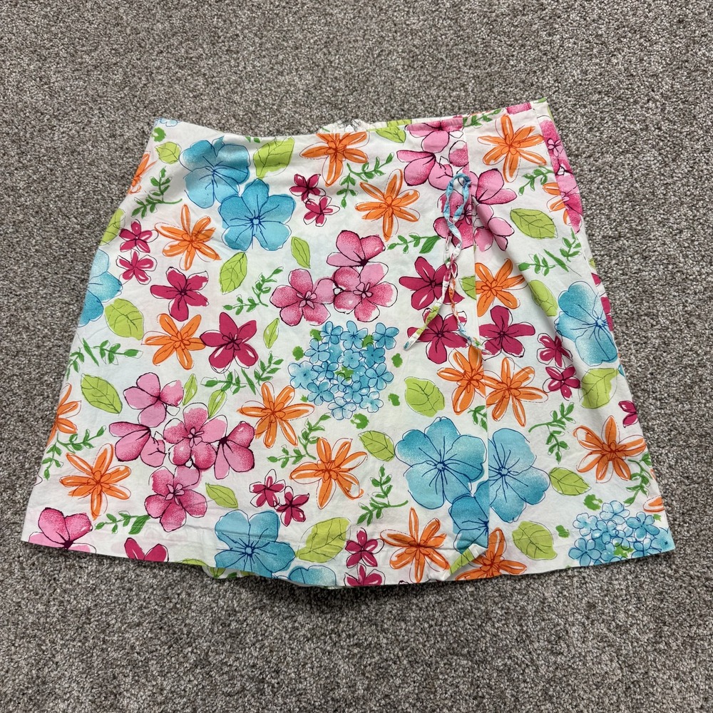 White Stag Skort Womens 14 Multicolor Floral A-Line Knee Length Summer Stretch